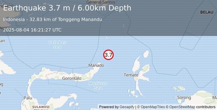 Earthquake KEPULAUAN SANGIHE, INDONESIA (3.7 m) (2025-08-04 16:21:27 UTC)