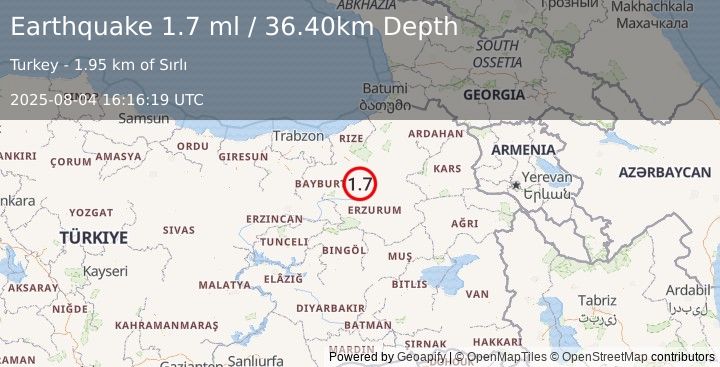 Earthquake EASTERN TURKEY (1.7 ml) (2025-08-04 16:16:19 UTC)