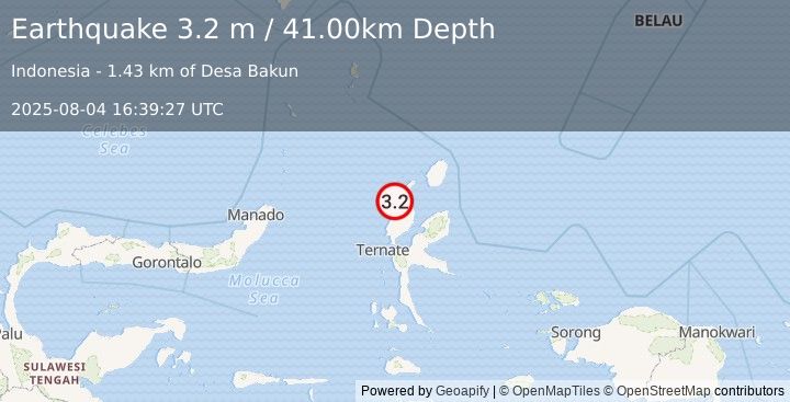 Earthquake HALMAHERA, INDONESIA (3.2 m) (2025-08-04 16:39:27 UTC)