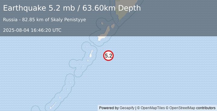 Earthquake KURIL ISLANDS (5.2 mw) (2025-08-04 16:46:11 UTC)