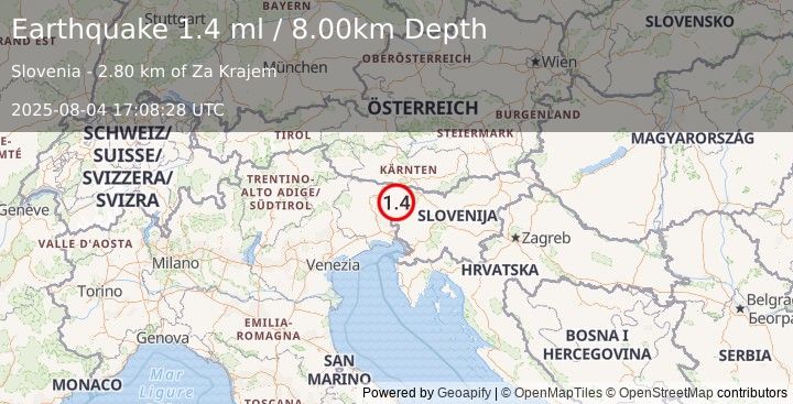 Earthquake SLOVENIA (1.4 ml) (2025-08-04 17:08:28 UTC)