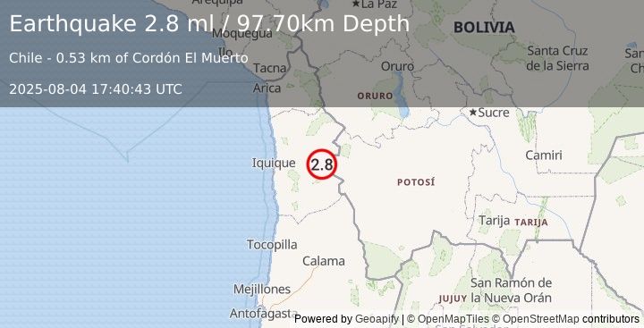 Earthquake TARAPACA, CHILE (2.8 ml) (2025-08-04 17:40:43 UTC)