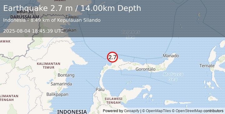 Earthquake MINAHASA, SULAWESI, INDONESIA (2.7 m) (2025-08-04 18:45:39 UTC)