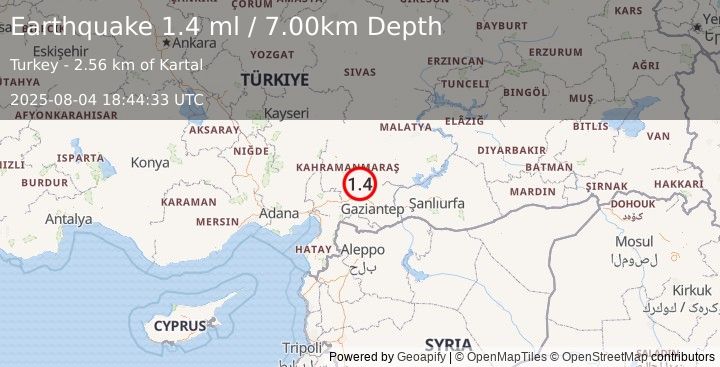 Earthquake CENTRAL TURKEY (1.4 ml) (2025-08-04 18:44:33 UTC)