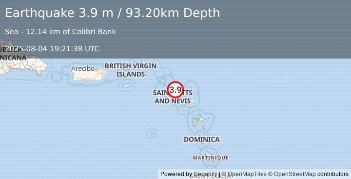 Earthquake SAINT KITTS AND NEVIS REGION (3.9 m) (2025-08-04 19:21:38 UTC)