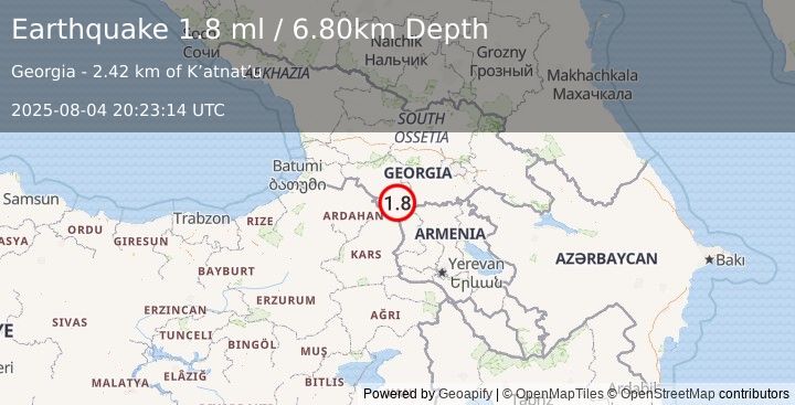 Earthquake GEORGIA (SAK'ART'VELO) (1.8 ml) (2025-08-04 20:23:14 UTC)