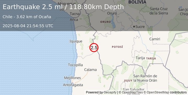 Earthquake TARAPACA, CHILE (2.5 ml) (2025-08-04 21:54:55 UTC)