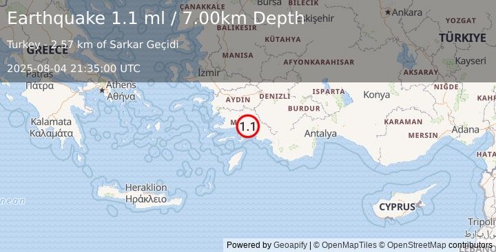 Earthquake WESTERN TURKEY (1.1 ml) (2025-08-04 21:35:00 UTC)
