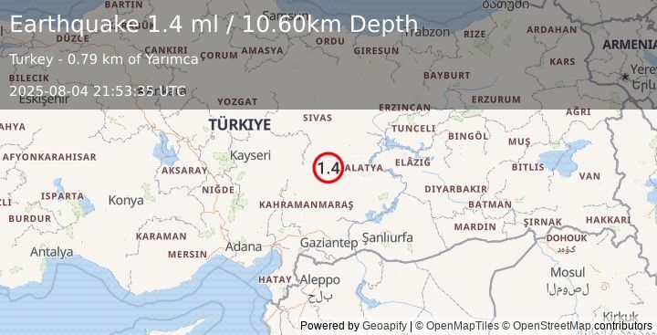 Earthquake CENTRAL TURKEY (1.4 ml) (2025-08-04 21:53:35 UTC)