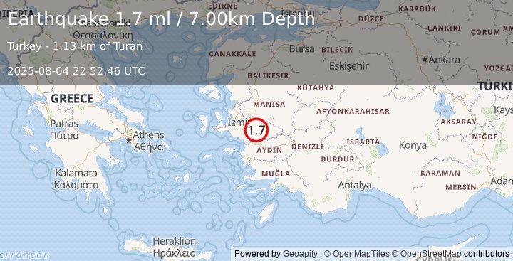 Earthquake WESTERN TURKEY (1.7 ml) (2025-08-04 22:52:46 UTC)