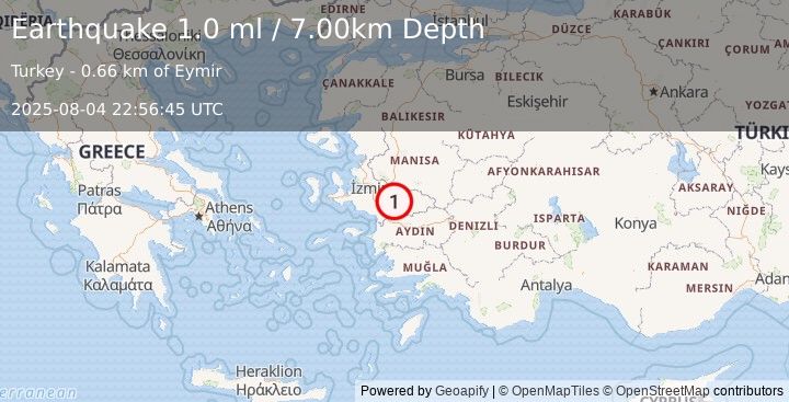 Earthquake WESTERN TURKEY (1.0 ml) (2025-08-04 22:56:45 UTC)