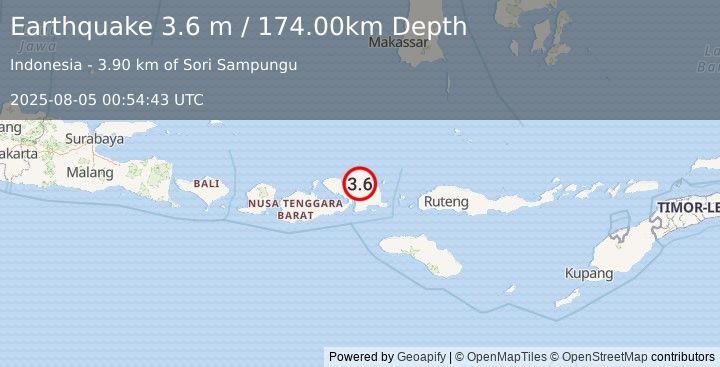 Earthquake SUMBAWA REGION, INDONESIA (3.6 m) (2025-08-05 00:54:43 UTC)