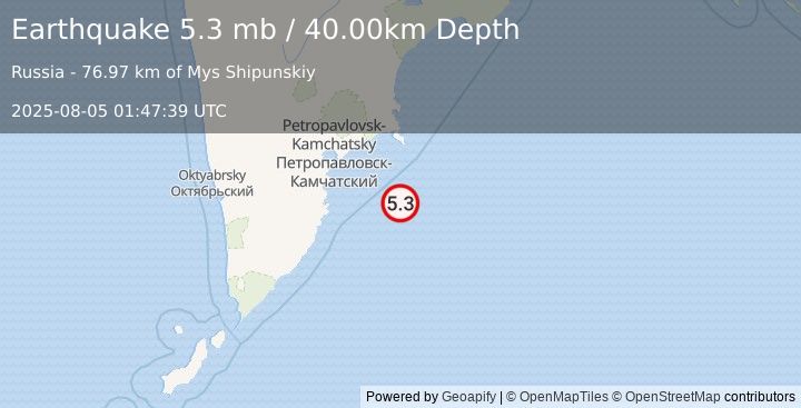 Earthquake OFF EAST COAST OF KAMCHATKA (5.8 mb) (2025-08-05 01:47:34 UTC)