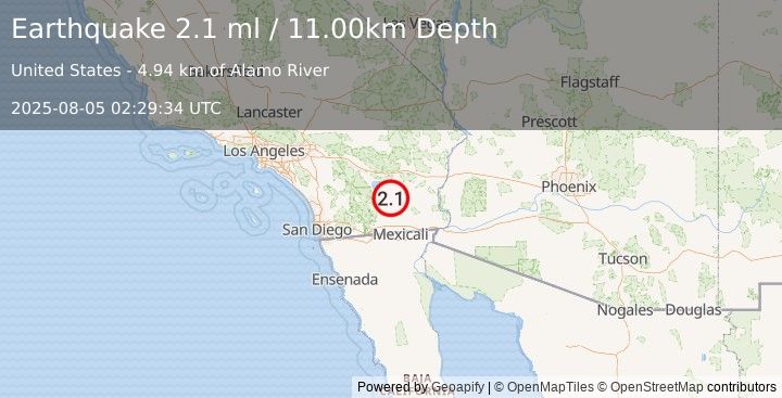 Earthquake SOUTHERN CALIFORNIA (2.1 ml) (2025-08-05 02:29:34 UTC)
