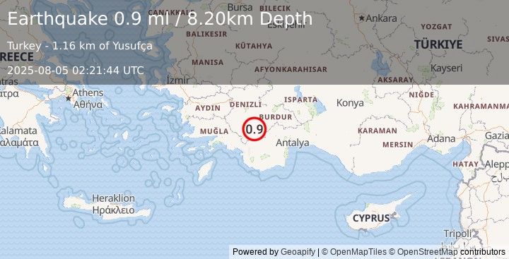 Earthquake WESTERN TURKEY (0.9 ml) (2025-08-05 02:21:44 UTC)
