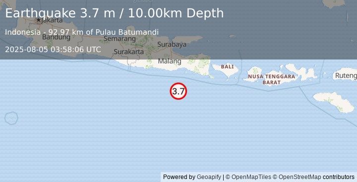 Earthquake SOUTH OF JAVA, INDONESIA (3.7 m) (2025-08-05 03:58:06 UTC)