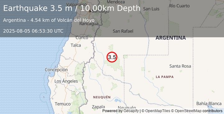 Earthquake MENDOZA, ARGENTINA (3.5 m) (2025-08-05 06:53:30 UTC)