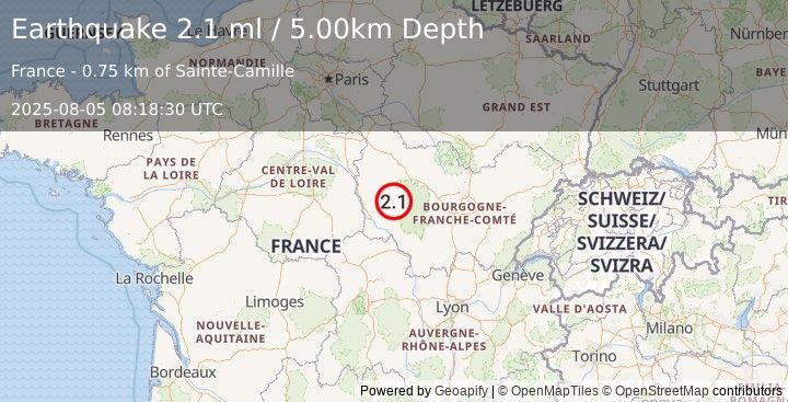 Earthquake FRANCE (2.1 ml) (2025-08-05 08:18:30 UTC)