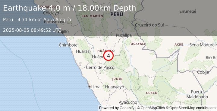 Earthquake CENTRAL PERU (4.0 m) (2025-08-05 08:49:52 UTC)