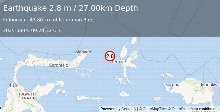 Earthquake MOLUCCA SEA (2.8 m) (2025-08-05 09:24:32 UTC)
