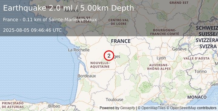 Earthquake FRANCE (2.0 ml) (2025-08-05 09:46:46 UTC)