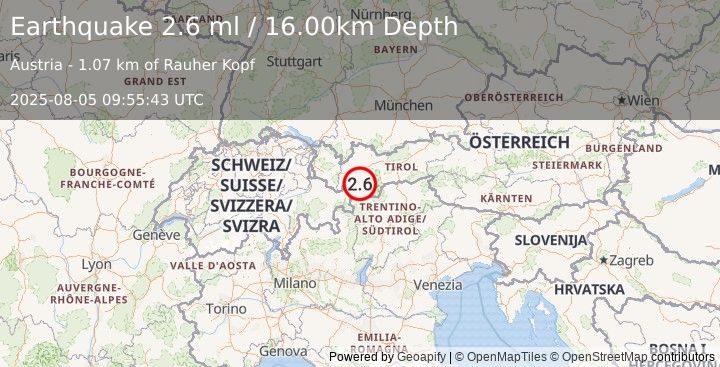 Earthquake AUSTRIA (2.6 ml) (2025-08-05 09:55:44 UTC)