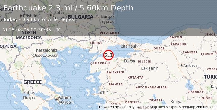 Earthquake WESTERN TURKEY (2.3 ml) (2025-08-05 09:30:35 UTC)