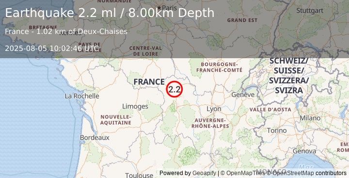 Earthquake FRANCE (2.2 ml) (2025-08-05 10:02:46 UTC)