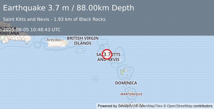 Earthquake SAINT KITTS AND NEVIS REGION (3.7 m) (2025-08-05 10:48:43 UTC)