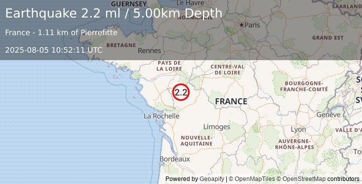 Earthquake FRANCE (2.2 ml) (2025-08-05 10:52:11 UTC)