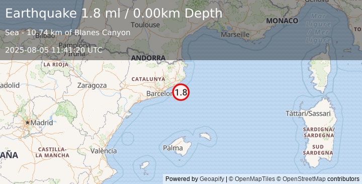 Earthquake SPAIN (1.8 ml) (2025-08-05 11:41:20 UTC)