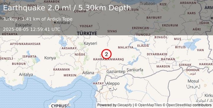 Earthquake CENTRAL TURKEY (2.0 ml) (2025-08-05 12:59:41 UTC)