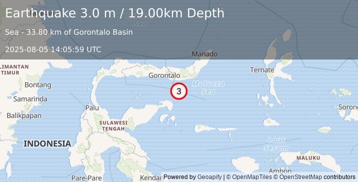 Earthquake SULAWESI, INDONESIA (3.0 m) (2025-08-05 14:05:59 UTC)