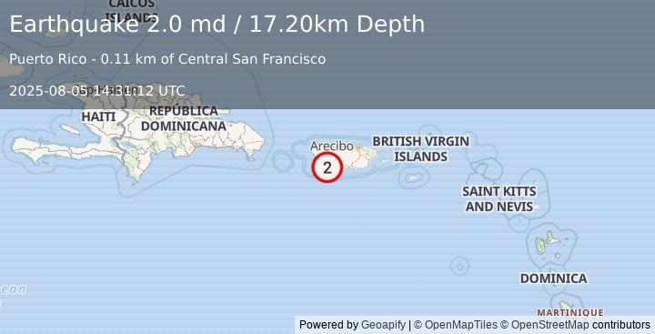 Earthquake PUERTO RICO (2.0 md) (2025-08-05 14:31:12 UTC)