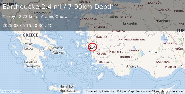 Earthquake WESTERN TURKEY (2.4 ml) (2025-08-05 15:20:30 UTC)