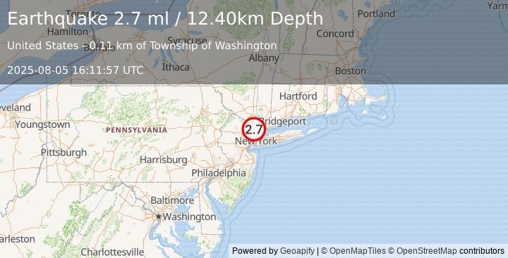 Earthquake GREATER NEW YORK AREA, NJ. (2.7 ml) (2025-08-05 16:11:57 UTC)