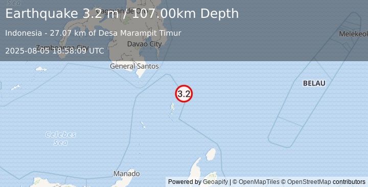 Earthquake KEPULAUAN TALAUD, INDONESIA (3.2 m) (2025-08-05 18:58:09 UTC)