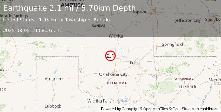 Earthquake OKLAHOMA (2.1 ml) (2025-08-05 19:08:26 UTC)