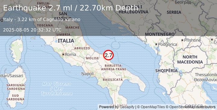 Earthquake SOUTHERN ITALY (2.7 ml) (2025-08-05 20:32:32 UTC)