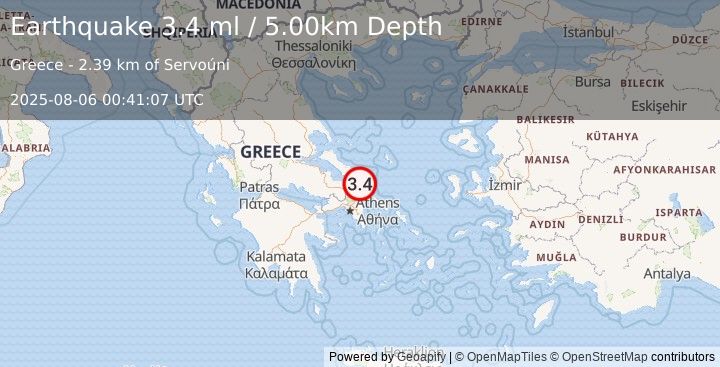 Earthquake GREECE (3.5 ml) (2025-08-06 00:41:06 UTC)
