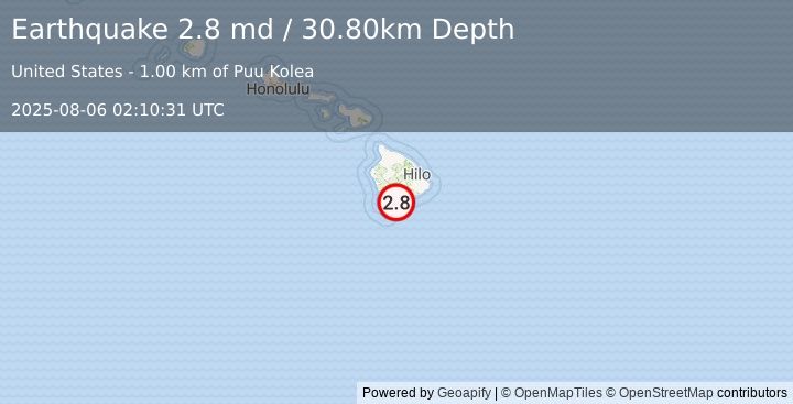 Earthquake ISLAND OF HAWAII, HAWAII (3.0 ml) (2025-08-06 02:10:30 UTC)