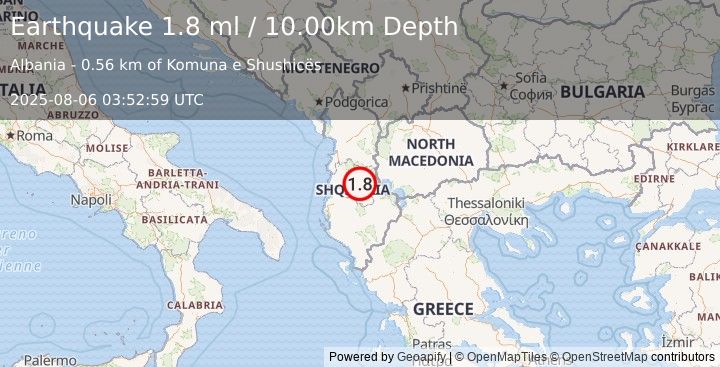 Earthquake ALBANIA (1.8 ml) (2025-08-06 03:52:59 UTC)
