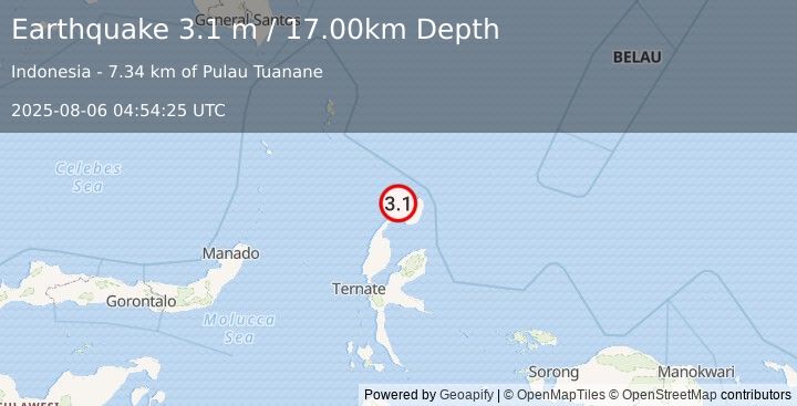 Earthquake HALMAHERA, INDONESIA (3.1 m) (2025-08-06 04:54:25 UTC)