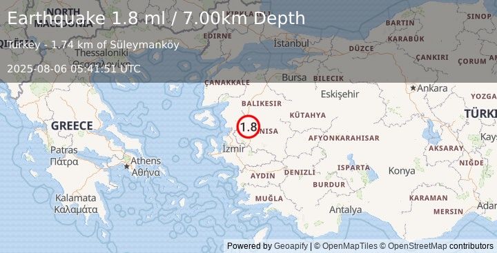 Earthquake WESTERN TURKEY (1.8 ml) (2025-08-06 05:41:51 UTC)