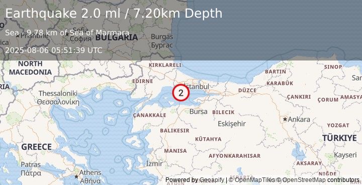 Earthquake WESTERN TURKEY (2.0 ml) (2025-08-06 05:51:39 UTC)