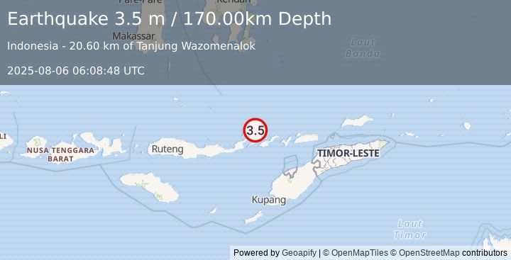 Earthquake FLORES REGION, INDONESIA (3.5 m) (2025-08-06 06:08:48 UTC)