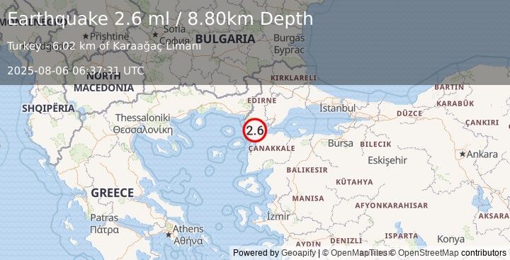 Earthquake WESTERN TURKEY (2.5 ml) (2025-08-06 06:37:30 UTC)