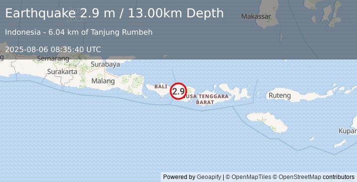 Earthquake BALI REGION, INDONESIA (2.9 m) (2025-08-06 08:35:40 UTC)