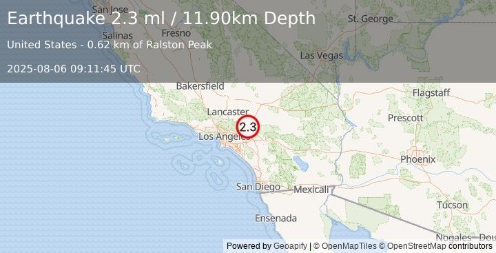Earthquake SOUTHERN CALIFORNIA (2.3 ml) (2025-08-06 09:11:45 UTC)