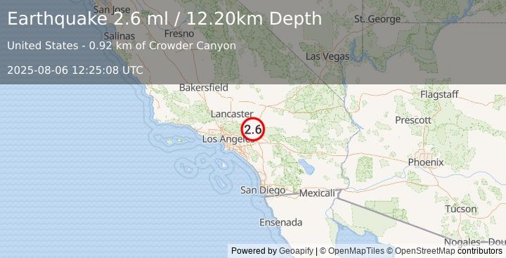 Earthquake SOUTHERN CALIFORNIA (2.6 ml) (2025-08-06 12:25:08 UTC)